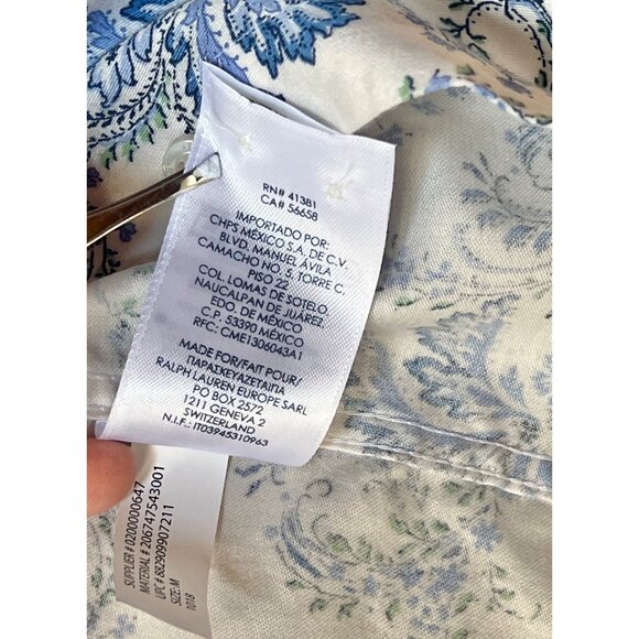 Chaps Black Label Womens M No Iron Blue White Floral Button Shirt Logo Buttons - Picture 14 of 16